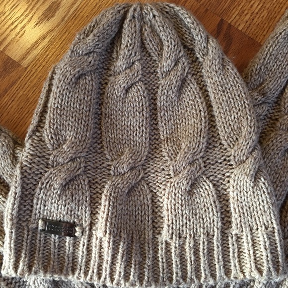 Burberry Cable Knit Hat & Scarf in Beige main image 5